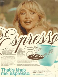 an advertisement for espresso featuring a woman with a cup