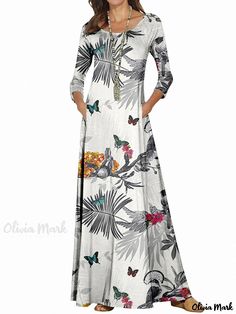 Olivia Mark - Soft Hooded Long Dress with Intricate Flower Motif Floral Dress Design, Long Fitted Dresses, Fitted Maxi Dress, Long Sleeve Wrap Dress, Bodice Dress, Flowy Maxi Dress, Flower Motif, Elegant Dresses Long, Crewneck Dress