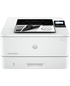 the hp laser printer is white and has a black ink pad on top of it