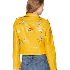 This Romeo & Juliet Couture Floral Embroidered Faux Leather Jacket Is The Perfect Combination Of Tough And Feminine Style. Moto-Style Faux-Leather Jacket Features Floral Embroidery Detail Throughout. Snap-Button Lapel Collar. Asymmetrical Front-Zip Closure. Long Sleeves With Zippered Cuffs. Epaulet Accents At The Shoulders. Zip Hand Pockets. Straight Hem. 100% Polyester. Dry Clean. B4 Spring Chic Outerwear With Floral Embroidery, Chic Floral Embroidered Outerwear For Spring, Embroidered Leather Jacket For Fall, Chic Fitted Outerwear With Floral Embroidery, Fall Outerwear With Multicolor Embroidery And Floral Print, Fall Floral Print Outerwear With Multicolor Embroidery, Spring Fitted Outerwear With Multicolor Embroidery, Fall Multicolor Embroidered Floral Outerwear, Winter Leather Jacket With Floral Embroidery And Long Sleeves