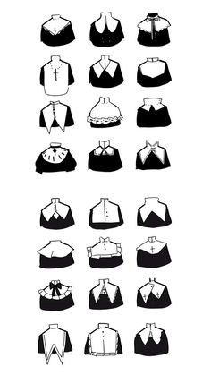 different types of clothes are shown in this black and white image, with the same pattern on