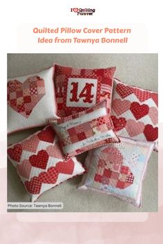 Quilted Pillow Cover Pattern Idea from Tawnya Bonnell Pillow Cover Patterns, Valentine Pillows, Pillow Cover Pattern, Quilted Pillow Cover, Quilted Hearts, American Patchwork And Quilting, Quilted Pillow Covers, Pillow Covers Pattern, Valentines Pillows