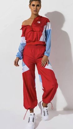 Champion Women XS Warm Up Track Pants Color block Wind Breaker Drawcord. Red white blue Drawcord Drawstring Mesh lining 2226 K Red Cotton Color Block Bottoms, Red Color Block Cotton Bottoms, Casual Red Color Block Bottoms, Red Tracksuit, Champion Clothing, Athleisure Trend, Track Pant, Wind Breaker, Active Wear Pants