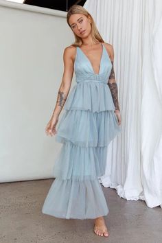 Shop the Auguste Tiered Frill Midi Dress Sage Green | Selfie Leslie Dress Sage Green, Dress Sage, Selfie Leslie, Clothing Tags, Plunging Neckline, No Frills, Sage Green, A Wedding, Midi Dress