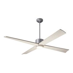 a ceiling fan that is on top of a white wall