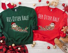 "Looking for a fun and festive way to show your love for each other this Christmas? Look no further than our couples christmas shirts! These comfy, stylish pajamas are perfect for cuddling up in front of the fire with your partner, or taking to bed to watch some holiday movies together. We have a variety of designs to choose from, including funny christmas, matching christmas, and his and hers shirts. Whether you're looking for something to wear on Christmas day itself, or just to keep you warm during the winter months, our couples christmas shirts are sure to please. So why not give them a try today? * HOW TO ORDER *  ✺ Please note this is not a set and each shirt will need to be ordered individually and listing is for top only. Please also note there are different variations available so Couples Christmas Sweaters, Matching Christmas Outfits, Santas Favorite Ho, Christmas Beer, Xmas Pajamas, Matching Christmas Shirts, Holiday Hoodies, Couple Christmas, Couples Sweatshirts