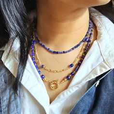 This mix and match 3-in-1 necklace set provides versatility and style. 

With its deep blue hue from the Lapis Lazuli and unique marine inspiration, this necklace is perfect for any occasion.

Shop now! Blue Layered Necklace, Match Necklace, Marine Design, Necklaces Length, Layered Necklace Set, Everyday Necklace, Layered Necklace, Gold Filled Chain, Blue Hues