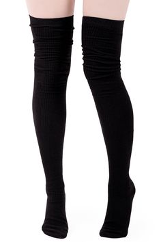 Black Knee Socks, Long Socks Outfit, Black Knee High Socks, Celana Jogger Wanita, Aesthetic Socks, Ribbed Texture