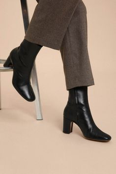 Rouje's iconic ankle boots. Chic but comfy enough to take you from day to night. Parisian Boots, Rouje Clothing, Fall Boots, Shoe Last, Chic Leather, Rachel Green, Red Boots, Material Girl