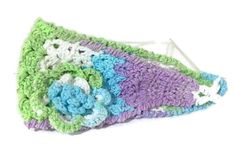 The perfect accessory for those days that we want to look pretty and no time to have the hair done, just put on the cotton headband, and ready to go. This handmade crochet headband is made from cotton yarn of variegated colors (white, green, turquoise, lilac). It has as an embellishment a crochet flower to one side of the headband. The headband cover almost all the head. Measurements are: Width: 7 inches long in the back of the headband the width is 2 ½ " inches, the body of the headband is 5 3/ Green Headband For Beach And Spring Season, Green Headband For Beach In Spring, Green Headband For Beach And Spring, Bohemian Crochet Headband For Spring, Handmade Headband For Beach In Spring, Handmade Beach Headband For Spring, Spring Beach Crochet Headband, Handmade Headband, Cotton Headband