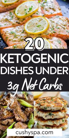 ketogenic dishes under 3g net cards with text overlay that reads, 20 ketogenic dishes under 3g net cards