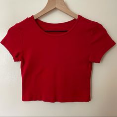 Basic Red Crop Top From Brandy Melville. Never Used Still In Good Condition! Send Me An Offer If Interested! Red Fitted Crop Top With Short Sleeves, Fitted Red Crop Top With Short Sleeves, Basic Red Crew Neck Crop Top, Red Fitted Crew Neck Crop Top, Basic Red Cotton Crop Top, Red Plain Tops For Summer, Tops Brandy Melville, Red Crop Top, Back To School Shopping