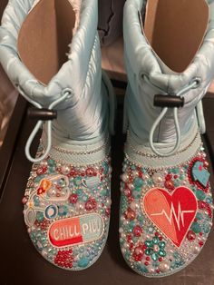 Custom crocs ready for shipping. Custom orders also available Crocs Custom, Crocs Slides, Bedazzled Shoes, Custom Crocs, Crocs Boots, Creation Station, Hacks Clothes, Bling Shoes, Fashion Hacks