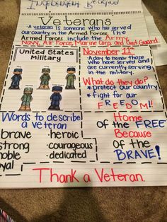 a poster with writing on it that says thank veterans