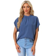 This top with pleated on the front, is fashionable in summer. Soft fabric provides comfort and elegance when you wear it. A must-have loose solid short-sleeve tank vest for women and girls. Occasion: Office, Work, Business, Meeting, Party, Daily, Casual, Weekend, Date, Going Out, Casual, etc. Pair with slim jeans for many occasions. Stylish so that you can pair it with all types of shoes and skirts. Trendy Summer Short Sleeve Top For Workwear, Trendy Short Sleeve Top For Summer Workwear, Trendy Polka Dot Tops For Summer, Trendy Polka Dot Short Sleeve Tops, Trendy Short Sleeve Tops With Polka Dot Pattern, Polka Dot Blouse For Day Out In Summer, Polka Dot Short Sleeve Spring Tops, Polka Dot Blouse For Summer Day Out, Polka Dot Blouse For A Summer Day Out