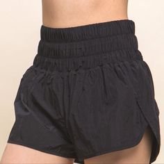 Fabric Content: 100% Nylon Black Bottoms For Summer Workout, Black Nylon Athletic Shorts With Short Leg, Black Nylon Athletic Shorts, Black Athletic Shorts For Spring, Black Nylon Gym Shorts, Black Nylon Athletic Shorts With Elastic Waistband, Black Nylon Workout Shorts, Black Nylon Athleisure Shorts, Solid Nylon Shorts For Spring