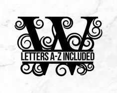 the letters a - z included are in black on a white marble background with swirls