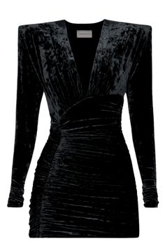 Precise tailoring and eye-catching fabrications are trademarks of Alexandre Vauthier's eponymous label. Rendered in tactile velvet, this long-sleeved minidress has a v-neck fit that's detailed with an all-over gathered effect and bold shoulders. 90% polyester 10% elastane Color: black ALEXANDRE VAUTHIER SIZE CHART:34= XS36= S38= M40= L PLEASE NOTE ALL SALE ITEMS ARE FINAL SALE Black Velvet Shirt Dress, Black Velour Dress, Black Velvet Shirt, Black Velvet Mini Dress, Velvet Shirt Dress, Edgy Glam, Velour Dress, Velvet Mini Dress, Alexandre Vauthier