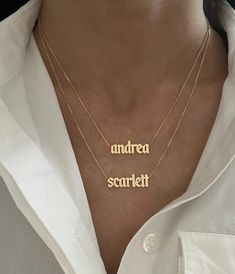 This handmade necklace features the name or word of your choice in a lowercase modern gothic font. 14K Yellow, White or Rose Gold Letter measurement: 6mm - 10mm (varies per letter) Length: Based on number of letters - up to 10 allowed Lowercase letters only FINAL SALE Elegant Custom Name Initial Nameplate Necklace, 14k Gold Nameplate Necklace With Initials, Elegant Nameplate Initial Necklace, Personalized Modern Name Necklace For Anniversary, Luxury Customizable Nameplate Necklace, Customized 14k Gold Minimalist Name Necklace, Minimalist Nameplate Necklace For Formal Occasions, Luxury Sterling Silver Custom Name Necklace, Elegant Yellow Gold Letter Name Necklace