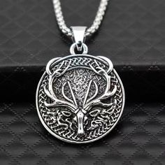 Deer Antler Pendant Necklace Stainless Steel Animal Jewelry Chain 24" Gift | eBay Viking Style Metal Necklace For Gift, Silver Pendant Necklace For Outdoor, Viking Style Nickel Free Necklace Gift, Viking Style Nickel Free Necklaces For Gift, Nickel Free Viking Necklaces As Gift, Viking Style Nickel Free Necklace For Gift, Viking Style Silver Outdoor Jewelry, Outdoor Engraved Medallion Necklace, Christmas Party Jewelry