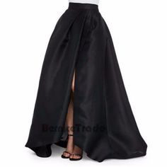 Black Split Skirts Long Maxi Womens Satin Prom Evening Party Celebrity Skirt | eBay Floor Length Maxi Skirt, Taffeta Skirt, Ball Skirt, Satin Noir, Ankle Length Skirt, Rock Outfit, Pleated Long Skirt, Pleated Maxi Skirt, Split Skirt