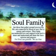 the words soul family are written in front of an image of clouds and a crescent