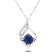 A beautiful cushion-cut blue lab-created sapphire glimmers at the center of this sterling silver necklace for her. Swirls of round-cut white lab-created sapphires shimmer above to finish the look. The pendant sways from an 18-inch rope chain and secures with a lobster clasp. Diamond Infinity Necklace, Blue Sapphire Necklace, Eyeliner Styles, Glamour Nails, White Lab, Pinterest Ideas, Necklace For Her, Heart Necklace Diamond, Cultured Pearl Necklace