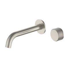 a stainless steel bathroom faucet with two round knobs on the side and an oval