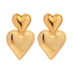 Express your romantic side with our Love Link Double Heart Earrings. These captivating earrings feature two intertwined hearts that dangle elegantly, creating a beautiful and dynamic accessory. Crafted with precision and care, they offer a perfect blend of charm and sophistication. Ideal for both everyday wear and special occasions, these earrings are a heartfelt gift for someone special or a lovely addition to your own jewelry collection. Let your style shine with the timeless elegance of the Love Link Double Heart Earrings. Intertwined Hearts, Gold Heart Earring, Chunky Earrings, Heart Shaped Jewelry, Gold Jewelry Earrings, Heart Shaped Earrings, Heart Drop Earrings, Double Heart, Fashion Jewelry Earrings