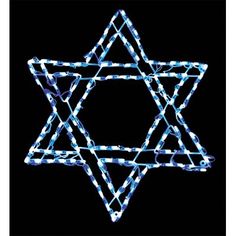 the star of david is lit up with blue lights