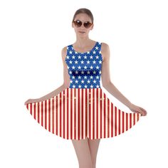 Size: L American Flag Print, Floor Length Dress, Floor Length Dresses, July 4th, Xl Dress, Skater Dress, Dresses Xs, American Flag, Floor Length