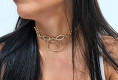 ▪ A beautiful goker necklace, made of gold-plated brass and designed inspired by the Gothic style with a touch of punk.   The necklace is suitable for evening and morning and can also be obtained in silver color.    ▪ Collar Necklace, Day Collar, Gold Choker, Chain collar, Choker Gold, Circle Necklace, Collar Jewelry, Gift for Wife, Christmas Gift for Wife   ▪  Chain length:11.8" (30cm) 15" (38cm) There is also a 2.36" (6 cm) extension chain.    Width hoop: 1.57" (4cm)     Width chain: 0.39" (1c O Ring Choker, Gold Circle Necklace, Day Collar, Chain Collar, Choker Gold, Wife Christmas, Choker Chain, Collar Choker, Necklace Collar