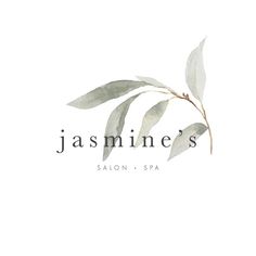 the logo for jasmine's salon and spa, with leaves on it