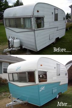 an old camper is transformed into a vintage trailer