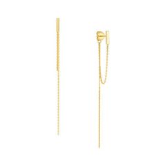 14K Yellow Gold Front-to-Back Staple Bar Drop Chain Earrings - Women. The beautiful fusion between our masterfully crafted 14K chains and front-to-back drop earrings create a look that is a must have for the fashion forward. Their uniqueness speaks for themselves as they accentuate any outfit for all occasions. Trendy and modern, these earrings will make the scene in a big way. Dont miss out! Add them to your collection and see what youre missing. Adorned on these earrings are a post and frictio Yellow Gold Linear Earrings For Formal Occasions, Formal Yellow Gold Linear Earrings With Adjustable Chain, Formal Long Drop Cable Chain Jewelry, Yellow Gold Linear Drop Earrings With Box Chain, Elegant 14k Gold Cable Chain Earrings, Elegant Gold Linear Earrings With Cable Chain, Modern Yellow Gold Cable Chain Earrings, Modern Yellow Gold Earrings With Adjustable Chain, Luxury Yellow Gold Long Drop Linear Earrings