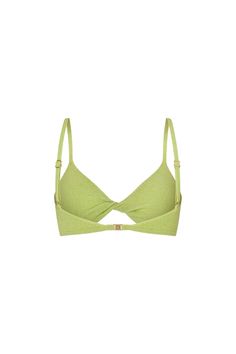 Adorn your curves with Flook the Label's sensuous Kloe Set. This twist-deatiled bralette combines luxe with comfort. Pair with matching body-hugging Kloe skirt for a festival ready set. Soft luxe yarn Handwash cold, lay flat to dry 100% Acrylic Elegant Underwire Crop Top Bra Friendly, Summer Night Out Bra With Padded Cups, Fitted Triangle Top Bra For Night Out, Summer Night Out Underwire Bra, Chic Underwire Bra For Spring, Seamless Triangle Top Bra For Party, Elegant Fitted Bra For Beach, Bra Friendly Underwire Crop Top For Spring, Fitted Green Bra For Summer