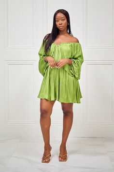 As Kenya Moore would say, 'Gone with the Wind Fabulous'. You'll definitely be muttering that as you sashay down the street in this gorgeous kiwi-green dress with long sleeves, a classic V neck at the front and back, full lining and back tie detail. No one will accuse you of not being a fashion maven with this on! Pair with gold accessories for an elegant look! CONTENT & CARE Hand wash with cold water Do not bleach Iron on low heat Self and Lining: Polyester DEETS & FIT Model is wearing a Green Fitted Off Shoulder Mini Dress, Green Off-shoulder Mini Party Dress, Light Green Long Sleeve Party Dress, Elegant Green Off-shoulder Mini Dress, Green Flowy Mini Dress For Party, Flowy Green Mini Dress For Party, Chic Green Long Sleeve Dresses, Green Off Shoulder Mini Dress For Spring, Chic Flowy Off Shoulder Dress For Spring