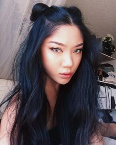 Midnight Blue Hair, Blue Ombre Hair, Coloring Images, Long Black Hair, Hair Color For Black Hair