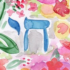 watercolor painting of flowers and an animal on a white background with the word i love you