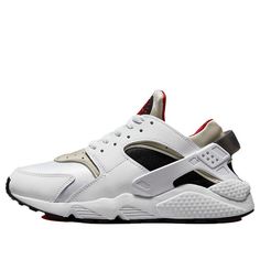 Sporty White Lace-up Huaraches, White Lace-up Huaraches For Streetwear, Modern White Sneakers With Vented Sides, White Lace-up Casual Huaraches, Nike Sporty White Huaraches, Sporty White Nike Huaraches, White Lace-up Sporty Huaraches, Nike White Sneakers With Vented Sides, White Nike Sneakers With Vented Sides