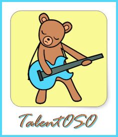 a teddy bear playing an electric guitar with the words talent 1030 on it's side