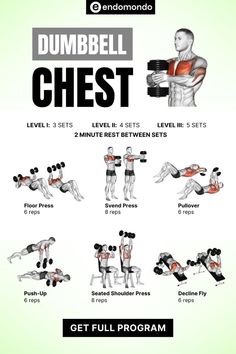 the dumbbell chest workout poster shows how to use dumbbells and press - ups