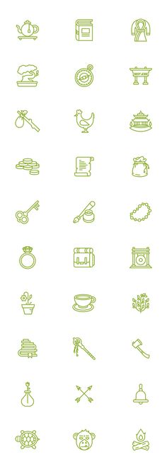 green line icons set on white background