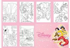 disney princesses coloring pages are shown in this image, and there is also a pink background