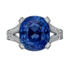 Handcrafted elegant 11.01 Carat cushion cut blue sapphire ring, GRS Certified, surrounded by 76 diamonds and mounted on 18K white gold. Jewel Details: Center- 11.01 Carat Cushion Cut Blue Sapphire, GRS certified. Side- 75 Round Diamonds, 0.70 Carat Total Weight, E-G VS 18K White Gold Ring size is 6.75 US/ Euro 14 Comes in a classic presentation Box Sapphire Diamond Engagement Ring, Blue Sapphire Diamond Ring, Diamond Rings With Price, Diamond Sapphire Engagement Ring, Sapphire And Diamond Ring, Ceylon Sapphire, Three Stone Ring, Blue Sapphire Diamond, Sapphire Diamond Ring