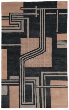 a black and beige rug with different shapes