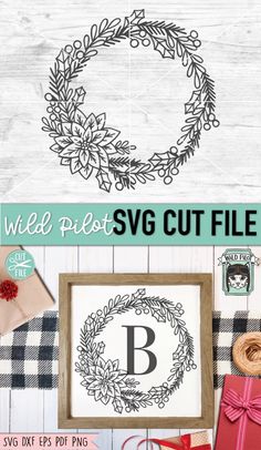 the svg cut file for christmas wreaths is shown with scissors and other items