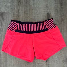 Lululemon Hot Pink Shorts With Navy And Pink Striped Waistband Size 4 No Flaws, Practically Brand New! Pink Short Bottoms For Light Exercise, Sporty Pink Athletic Shorts For Yoga, Pink Go-dry Athletic Shorts For Yoga, Pink Go-dry Yoga Shorts, Pink Activewear With Built-in Shorts For Beach, Pink Athleisure Athletic Shorts For Light Exercise, Pink Athletic Shorts For Light Exercise, Pink Athleisure Activewear For The Beach, Sporty Pink Athletic Shorts For Beach