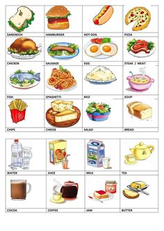 food and drinks worksheet for kids to learn the english word in this language