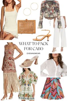 what to pack for cabo, including dresses and accessories from the resort's resort